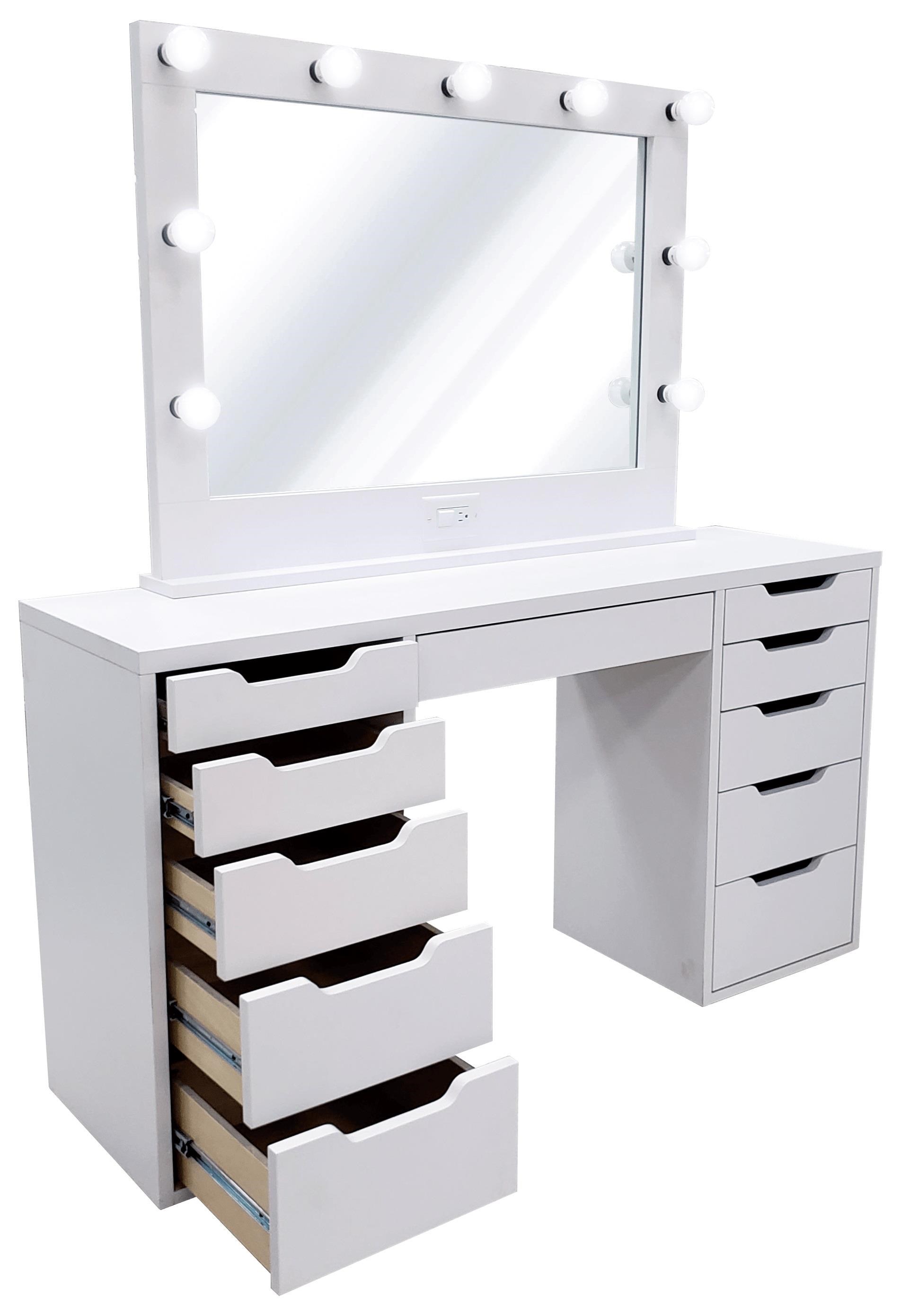 Exclusive GLAMOUR VANITIES GLAMPRO2PC White Vanity with Mirror 11 Drawer Del Sol Furniture